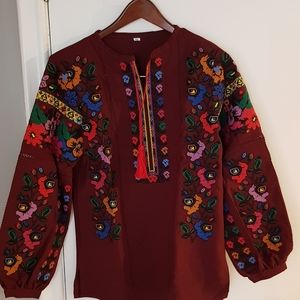 🇺🇦Ukrainian New Extensively Embroidered Plum Blouse